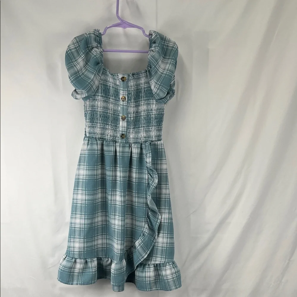 Wonder Nation - Girls Dress - Size 7/8 - Medium - Green Teal - Plaid - Smock